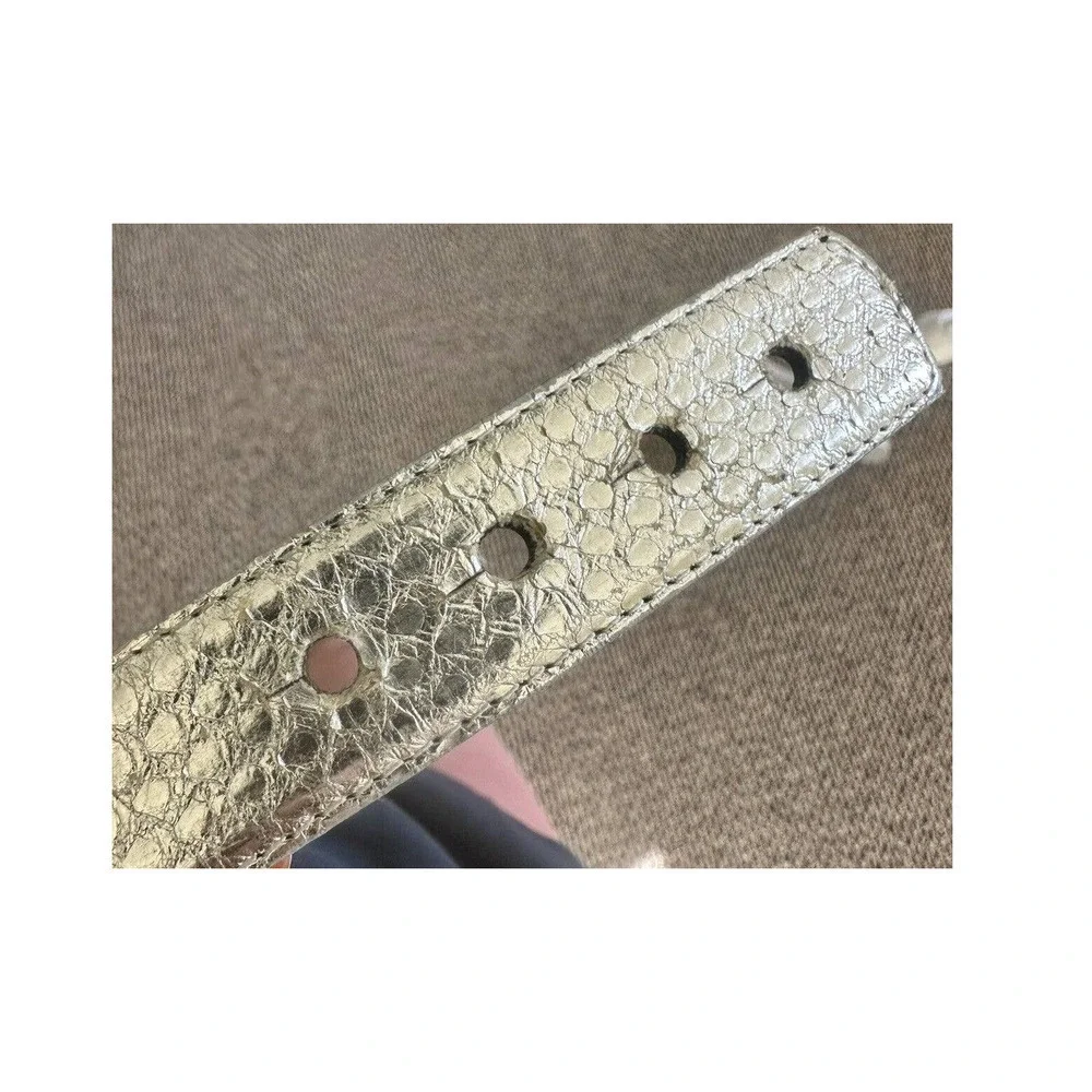 Vtg Snakeskin Waist Belt Genuine Statement Silver Sz M 80’s Rockabilly Embossed